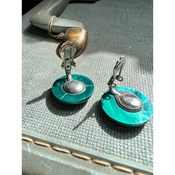 Vintage 80s plastic turquoise ear clips - Picture 3 of 7